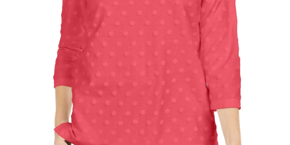 Karen Scott Women's Petite Textured Dot Sweatshirt Orange Size PM