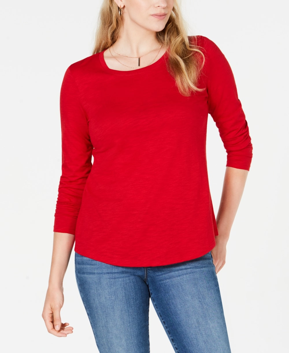 Style & Co.Women's Petite Scoop-Neck Top Red PL