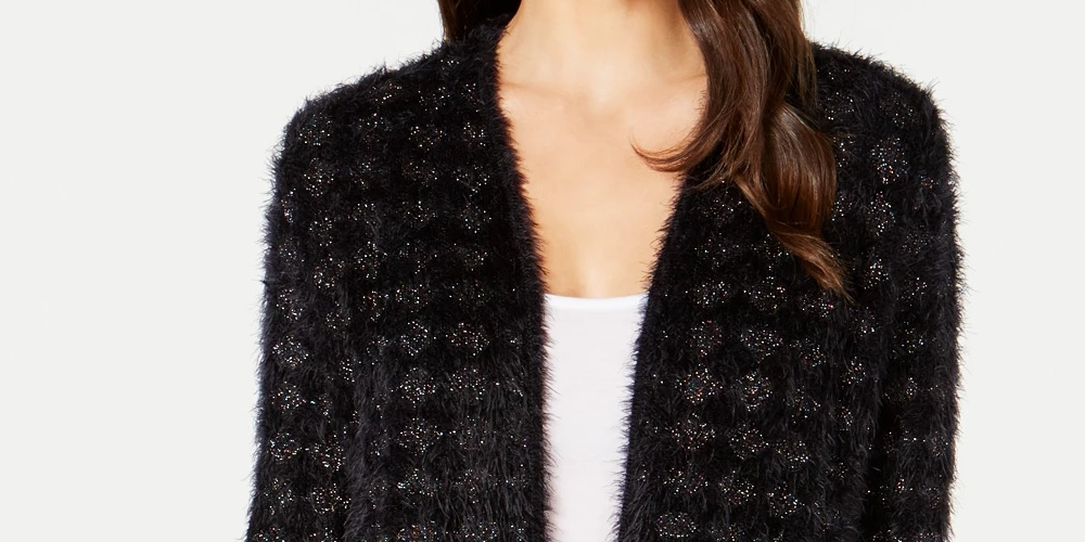 Alfani Women's Eyelash Cardigan Black Size Petite Small
