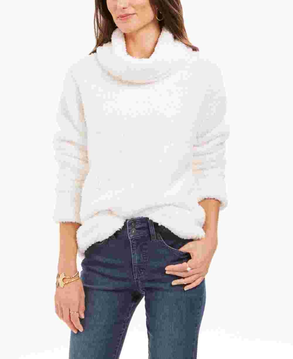 Style & Co Women's Petite Faux-Sherpa Cowlneck Sweater White Size Petite X-Large