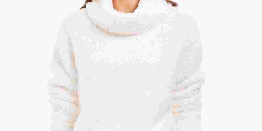 Style & Co Women's Petite Faux-Sherpa Cowlneck Sweater White Size Petite X-Large