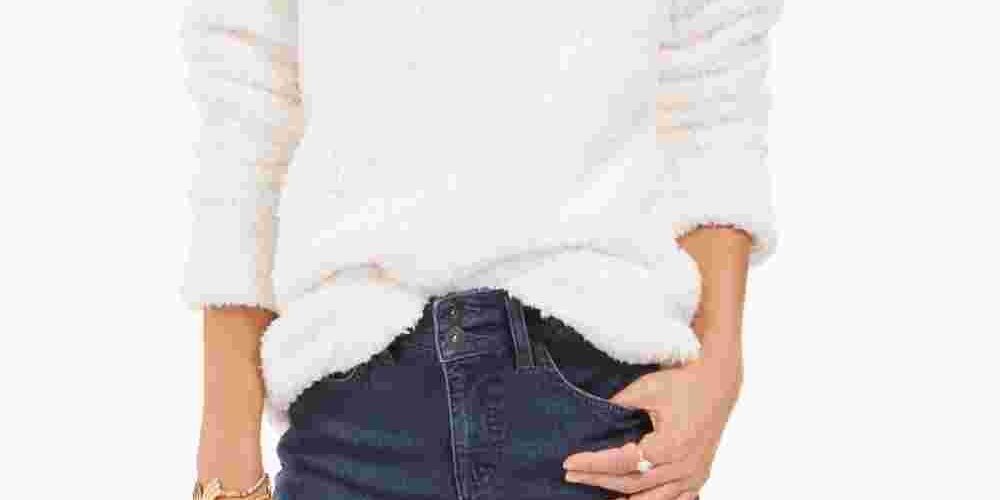 Style & Co Women's Petite Faux-Sherpa Cowlneck Sweater White Size Petite X-Large