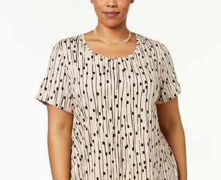 JM Collection Women's Plus Size Printed Top  Beige Size 0X