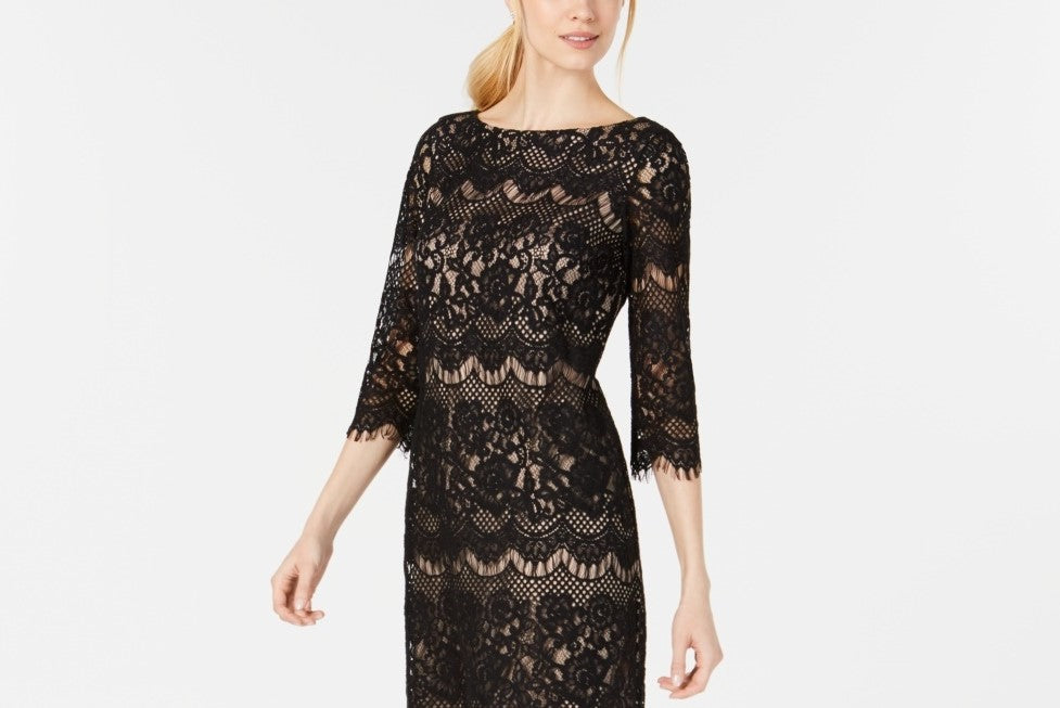Jessica Howard Women's Petite Scalloped Lace Dress Gray Size 14 Petite