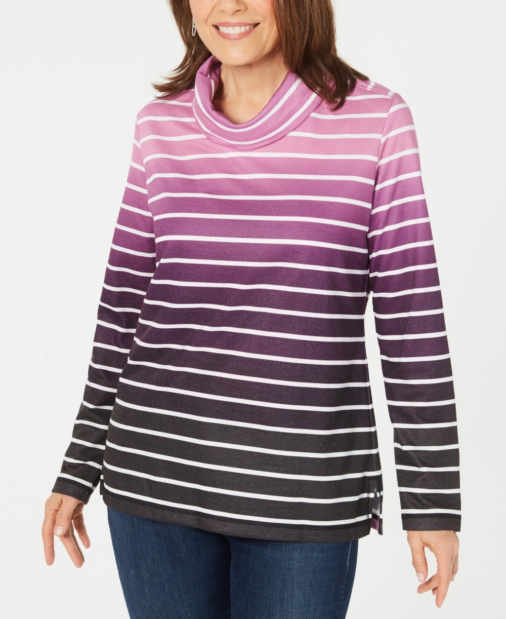 Karen Scott Women's Sport Ombre Striped Cowlneck Top Red Size X-Large