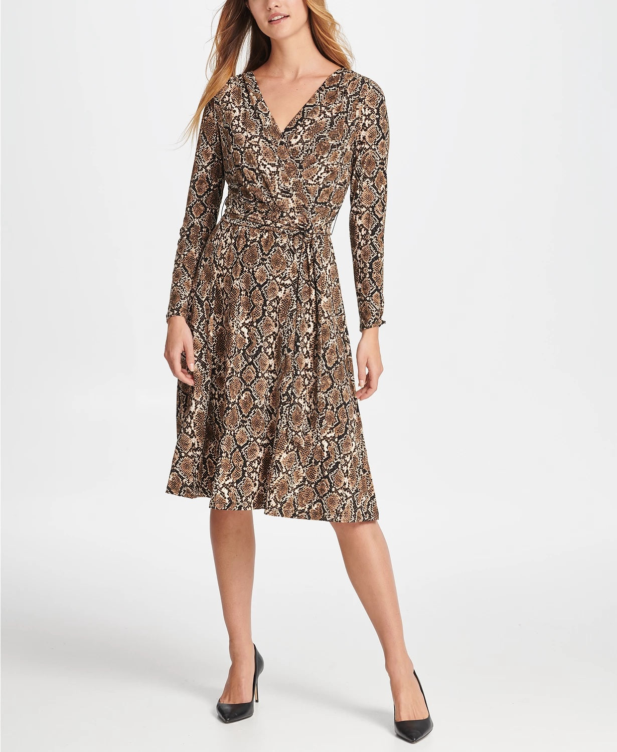 DKNY Women's Python Jersey Wrap Dress Brown Size 10