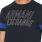 Ax Armani Exchange Men's Varsity Stencil Ax Logo Striped Sleeve T-Shirt Blue Size Small