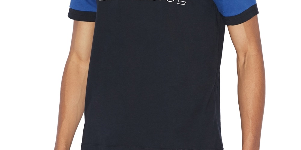 Ax Armani Exchange Men's Varsity Stencil Ax Logo Striped Sleeve T-Shirt Blue Size Small