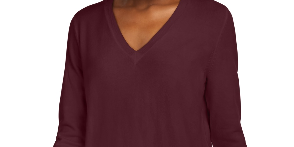 Maison Jules Women's V-Neck Sweater Wine Size Small