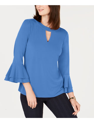 Charter Club Women's Bell Sleeve Keyhole Top Blue Size Small