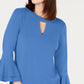 Charter Club Women's Bell Sleeve Keyhole Top Blue Size Small