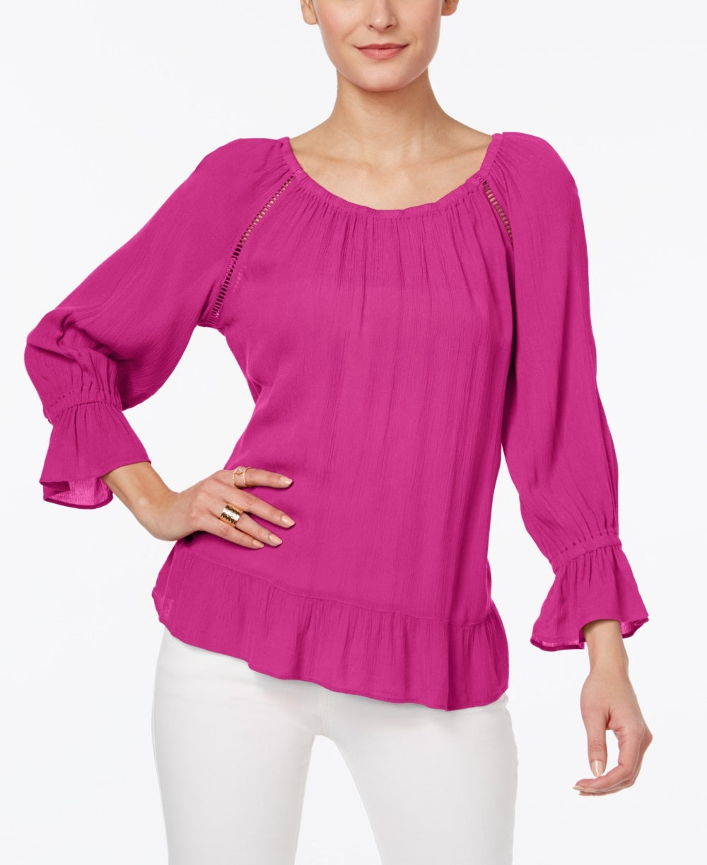 INC International Concepts Women's Crepe Peasant Top Pink Size PS