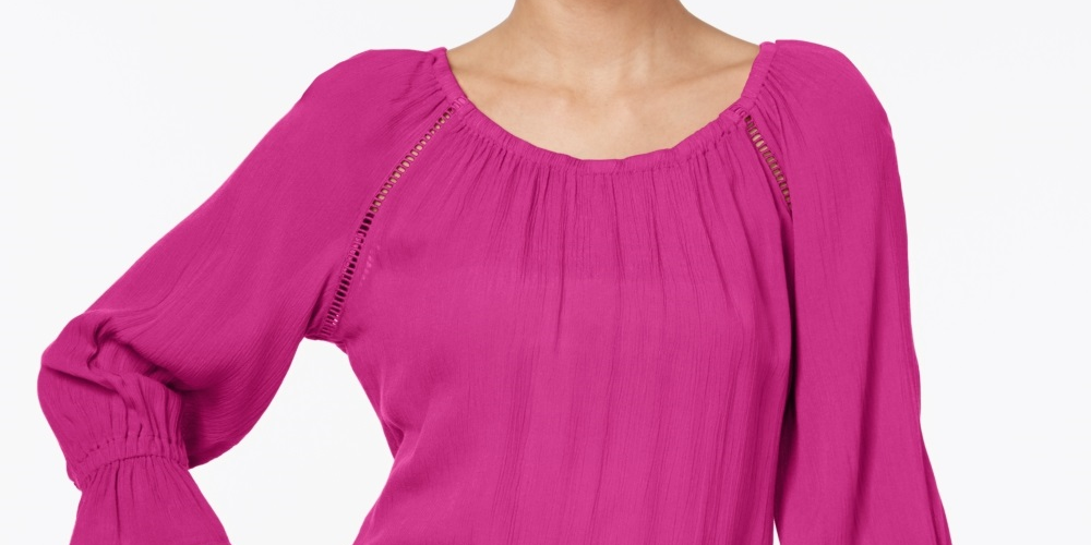 INC International Concepts Women's Crepe Peasant Top Pink Size PS