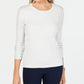 Karen Scott Women's Petite Cable-Knit Scoop-Neck Sweater White Size PL