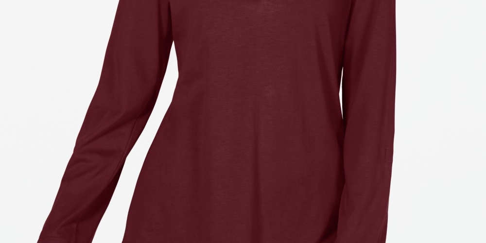 Charter Club Women's Cotton Split-Neck Utility Top Wine Size XX Large