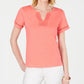 Charter Club Women's Split-Neck Cotton Top Pink Size Large