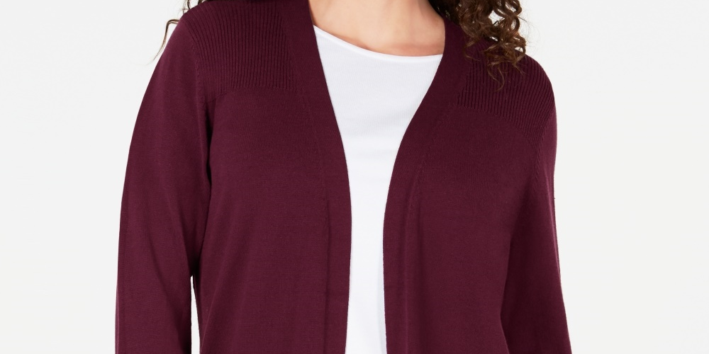 Karen Scott Women's Petite Open-Front Cardigan  Medium Red Size Petite Small