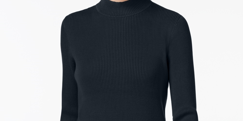 Karen Scott Women's Cotton Ribbed Turtleneck Top Navy Size X-Small