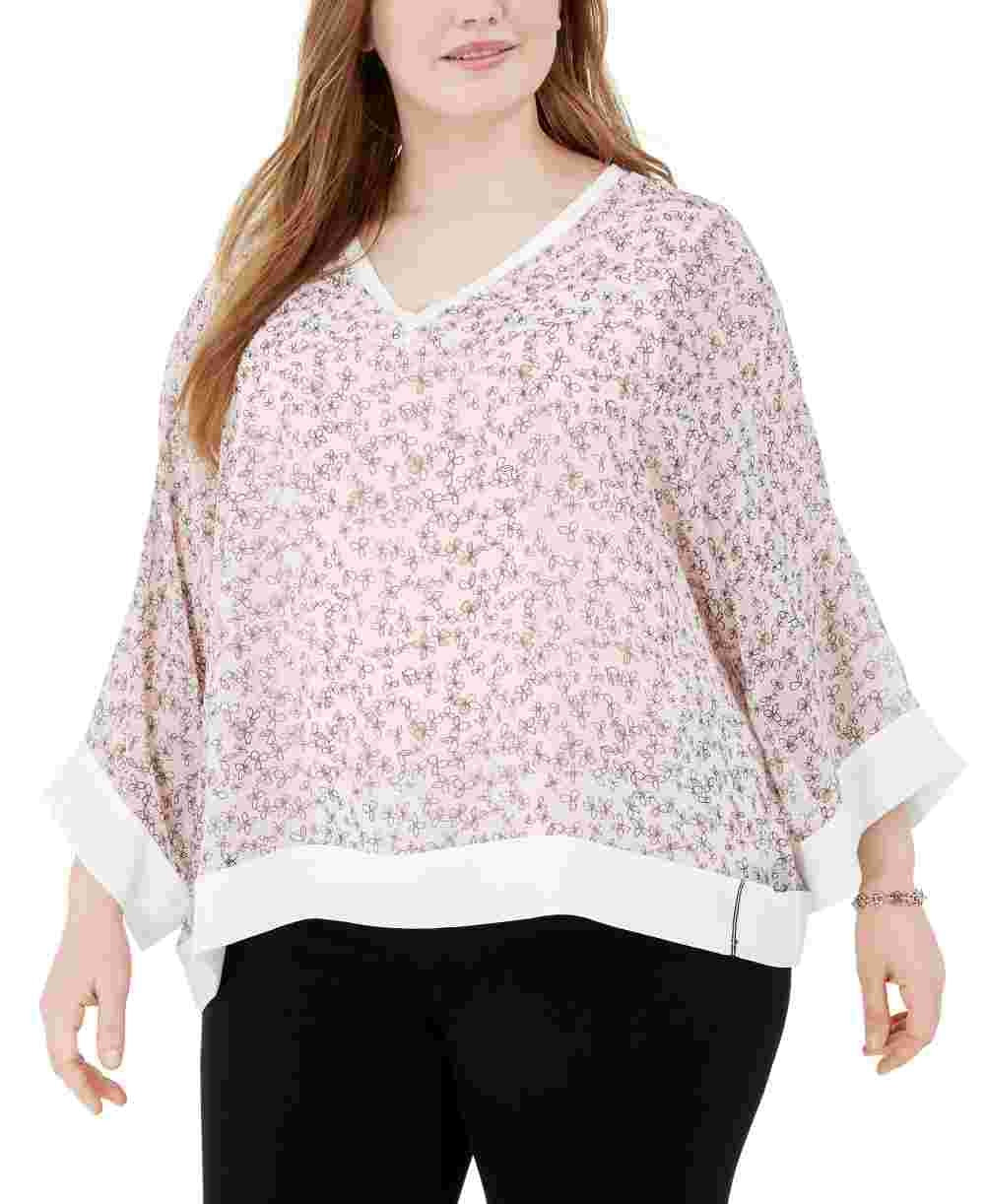 Tommy Hilfiger Women's Plus Size Printed Chiffon Top Pink Size 3X