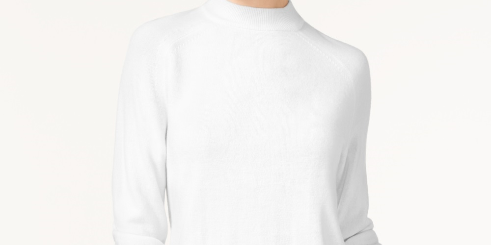 Karen Scott Women's Zip Back Mock Neck Sweater White Size XX-Large