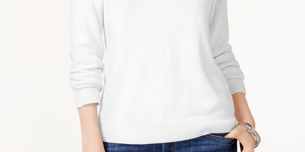 Karen Scott Women's Zip Back Mock Neck Sweater White Size XX-Large