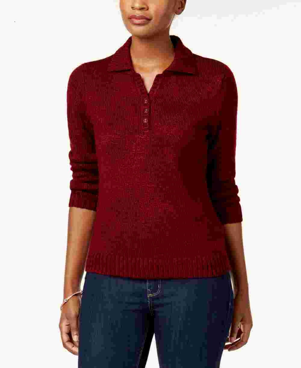 Karen Scott Women's Marled Button Sweater  Medium Red Size X-Small