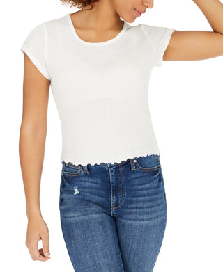 Self Esteem Junior's Lace Trim T-Shirt White Size X-Large