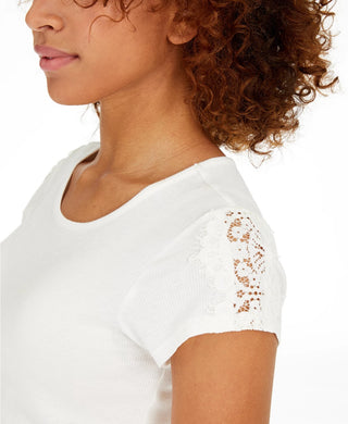 Self Esteem Junior's Lace Trim T-Shirt White Size X-Large