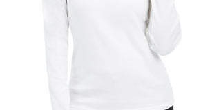 Karen Scott Women's Petite Long-Sleeve Mock-Neck Cotton Top White Size Petite X-Large