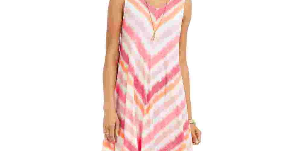 Style & Co Women's Striped Sleeveless V Neck Short Shift Dress Pink Size PM