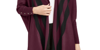 Alfani Women's Petite Striped Open-Front Cardigan Red Size Petite X-Large