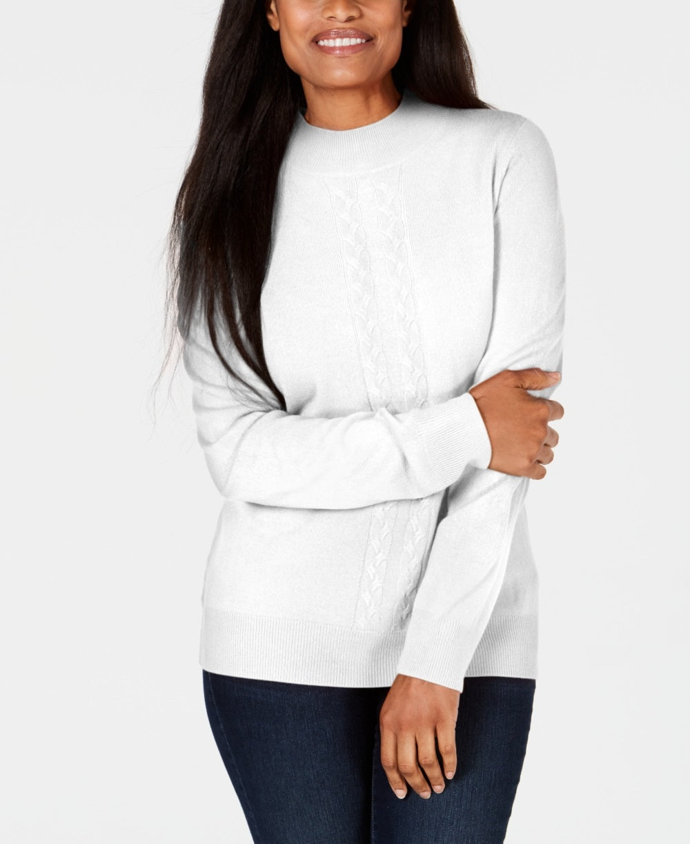 Karen Scott Women's Cable Knit Crewneck Sweater  White Size Petite Medium
