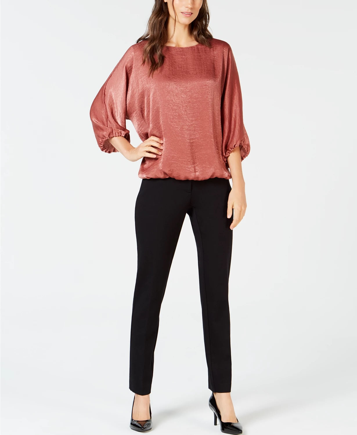 Alfani Women's Washed Satin Dolman Sleeve Bubble Top Pink Size Petite Small