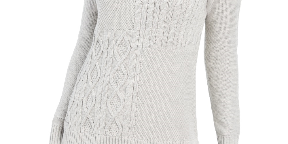 Charter Club Women's Envelope Neck Cable Knit Sweater Gray Size Petite Medium