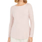 Charter Club Women's Ribbed Boat Neck Top Pink Size PM
