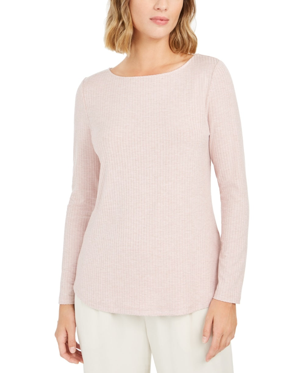 Charter Club Women's Ribbed Boat Neck Top Pink Size PM