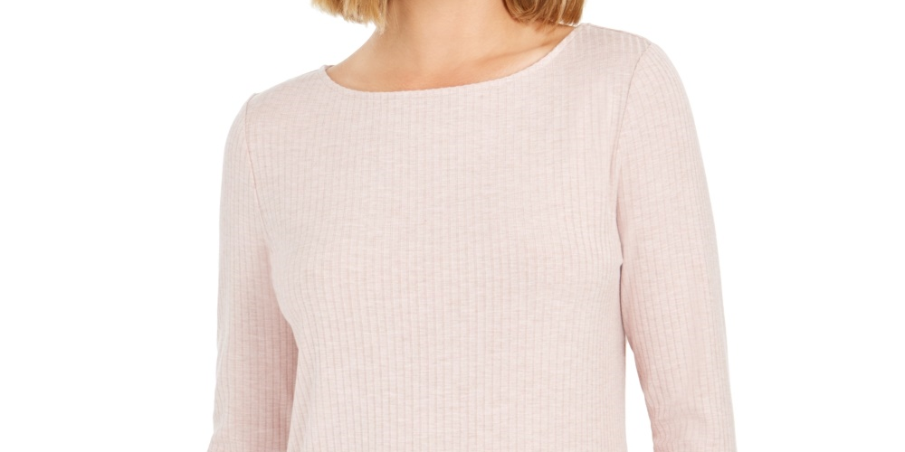 Charter Club Women's Ribbed Boat Neck Top Pink Size PM