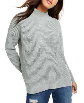 Hippie Rose Junior's Mock Neck Chenille Sweater Green Size X-Large