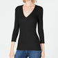 INC International Concepts Women's V Neck Top Black Size Petite Medium