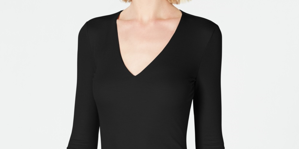 INC International Concepts Women's V Neck Top Black Size Petite Medium