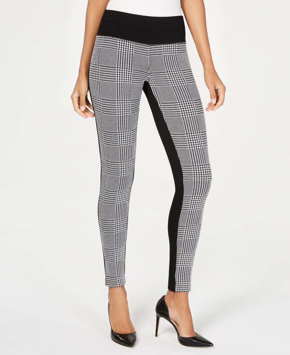 INC International Concepts Women's Houndstooth Front Ponte Back Leggings Black Size 2P