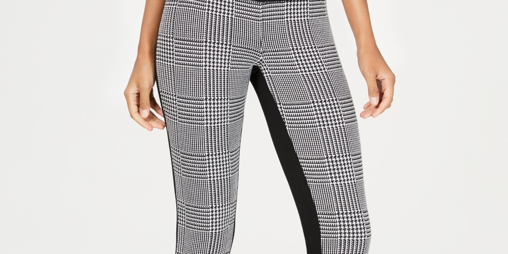 INC International Concepts Women's Houndstooth Front Ponte Back Leggings Black Size 2P