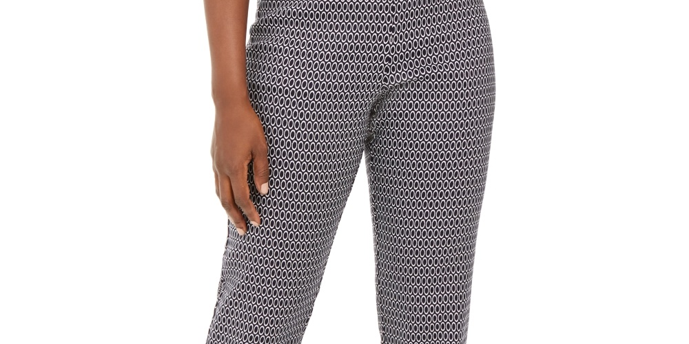 JM Collection Women's Oval Print Jacquard Pants  Blue Size Petite Small