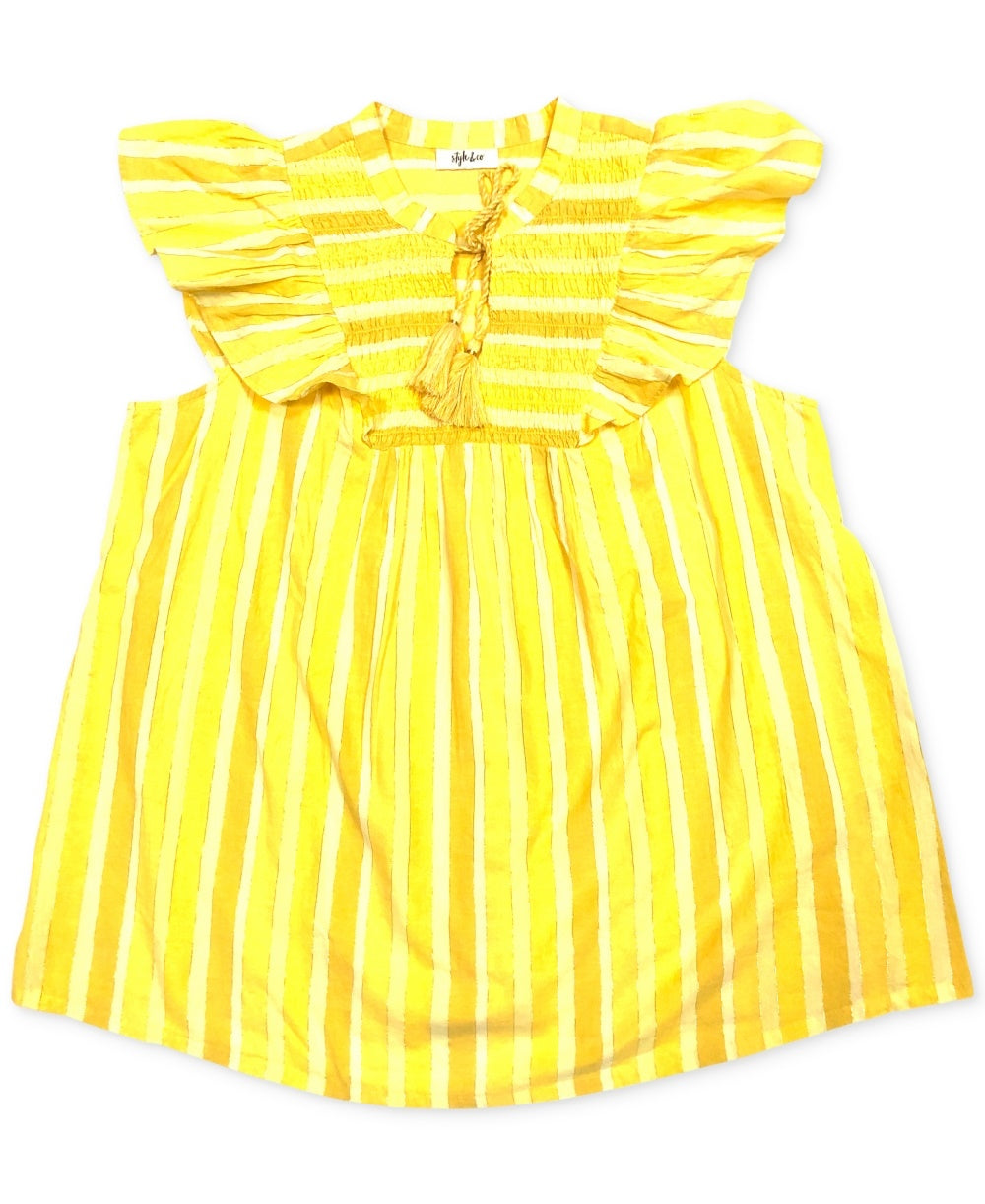 Style & Co Women's Striped Ruffle Sleeve Cotton Top  Yellow Size X-Small