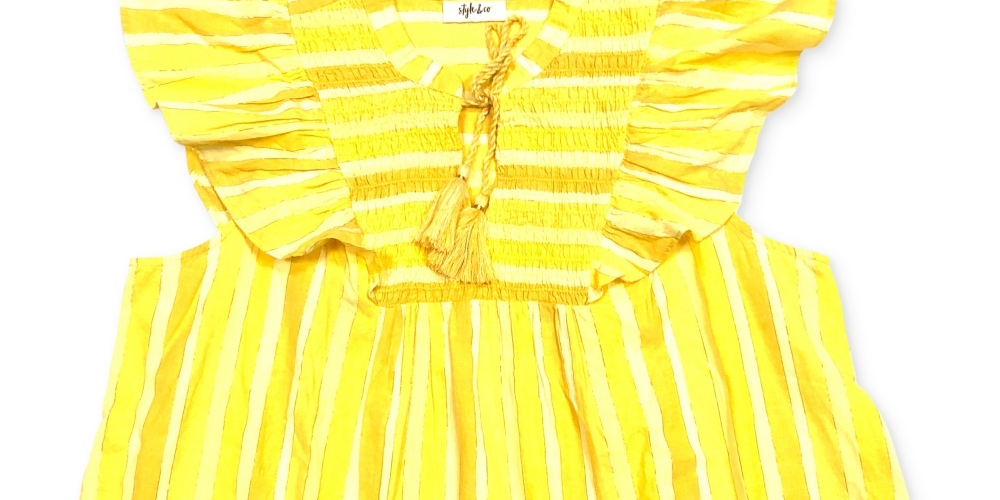 Style & Co Women's Striped Ruffle Sleeve Cotton Top  Yellow Size X-Small