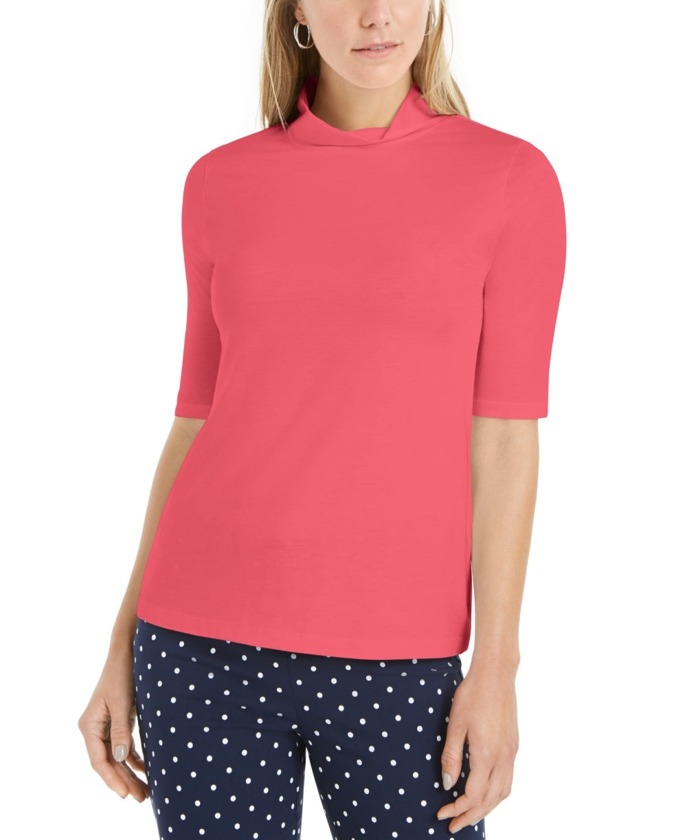 Charter Club Women's Supima Cotton Mock-Neck Top Red Size Large