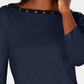 Karen Scott Women's Petite Cotton Studded Boat-Neck Top Navy Size PS