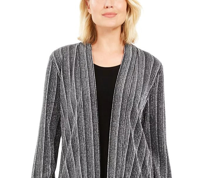JM Collection Women's Petite Layered-Look Metallic Cardigan Black Size Petite X-Large