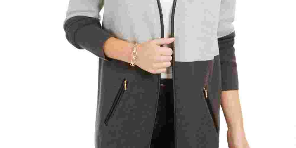 Charter Club Women's Petite Milano Colorblocked Cotton Completer Sweater Gray PL