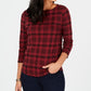 Charter Club Women's Pima Cotton Button Shoulder Print Top Red Size Petite Small